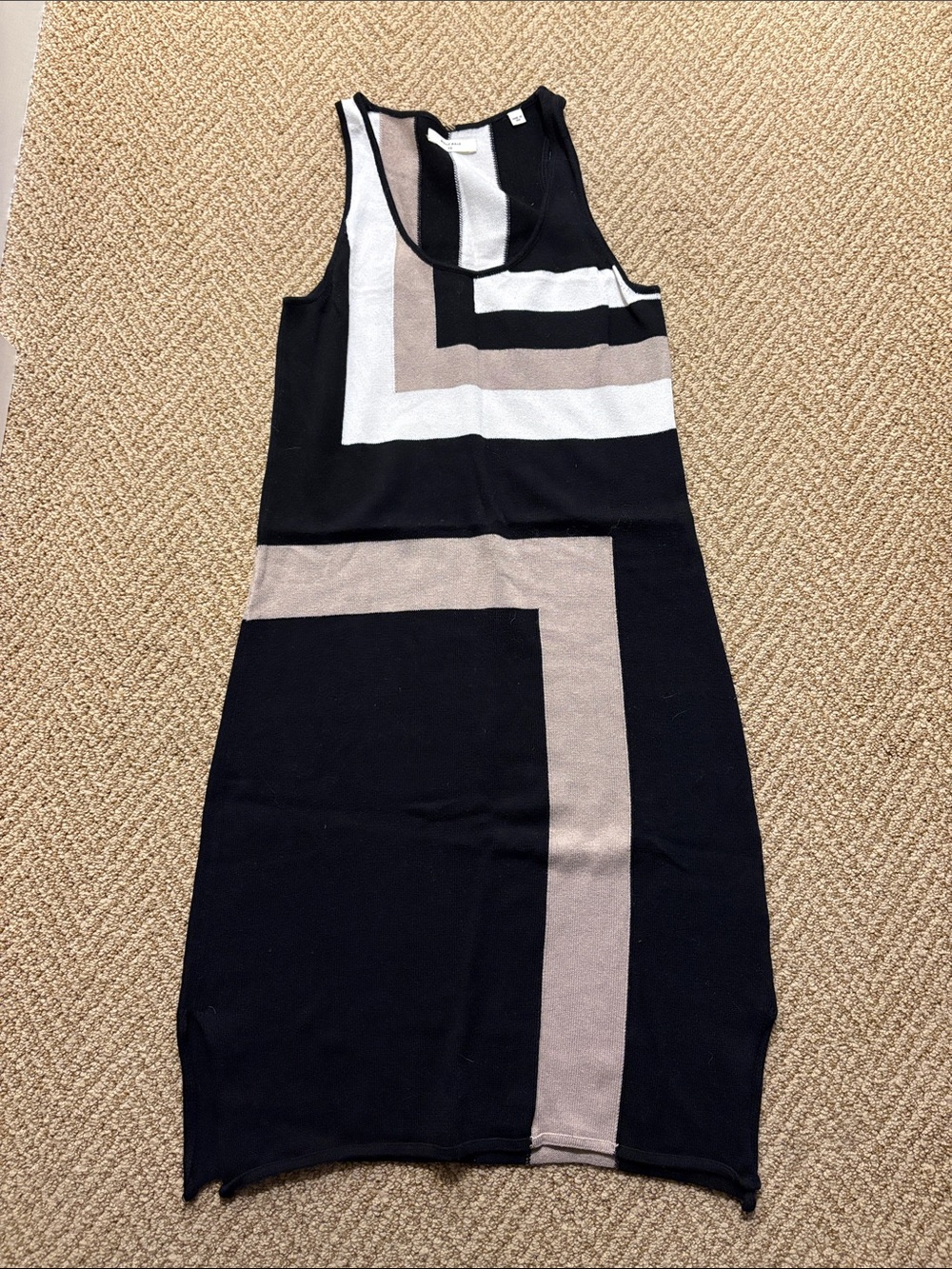 Billy Reid Black, Taupe & White Geometric Knit Midi Dress